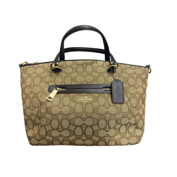 Coach Beige & Brown Signature Print Satchel Bag - Picture 1 of 8